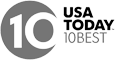 The image shows the logo of "USA TODAY 10BEST" with a large "10" inside a circle and the text "USA TODAY 10BEST" beside it.
