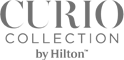 The image shows the logo of the "Curio Collection by Hilton," with text in uppercase letters.